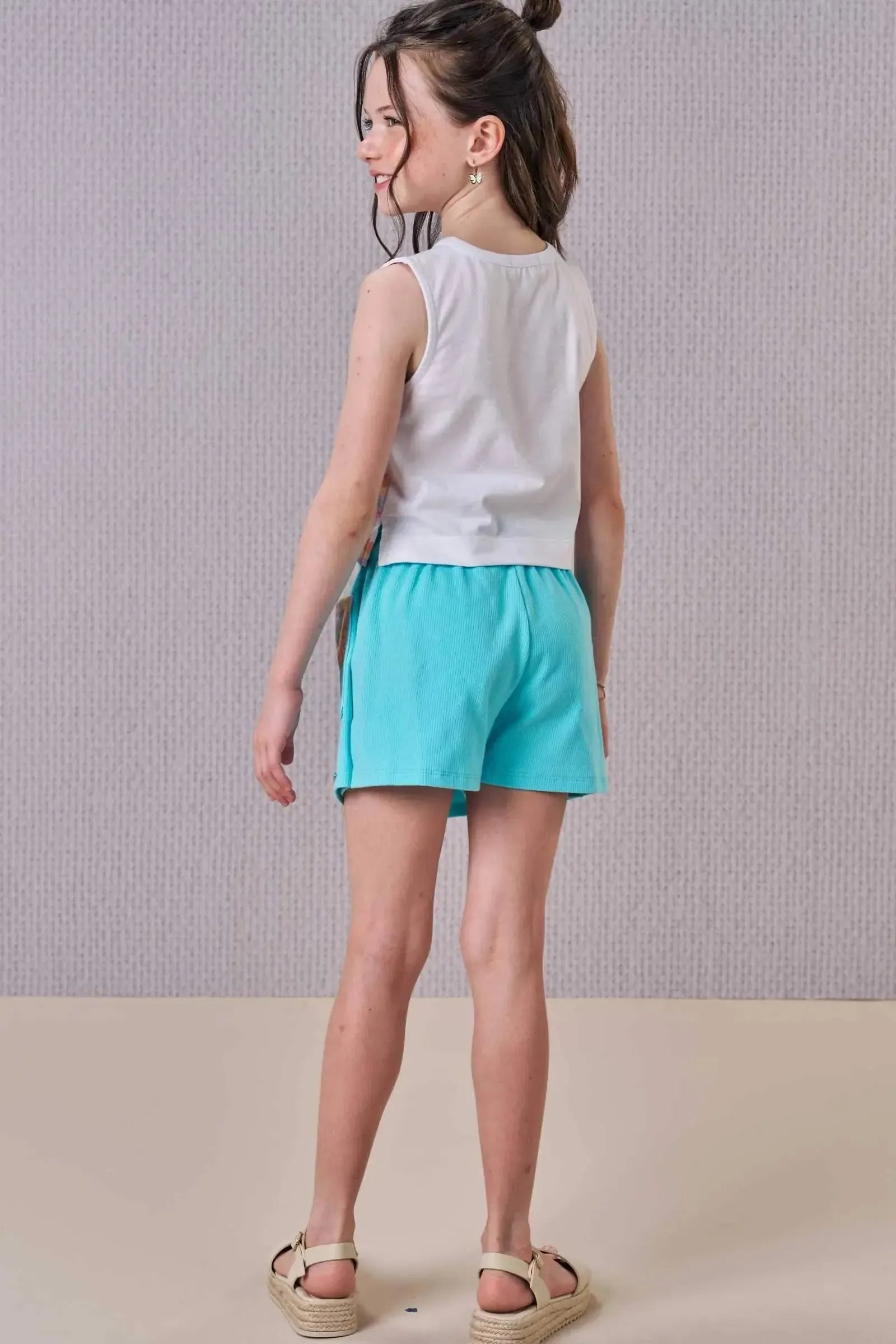 Conjunto de Blusa Boxy em Meia Malha com Short Saia em Canelado Liz 89019 Infanti Infantil Menina