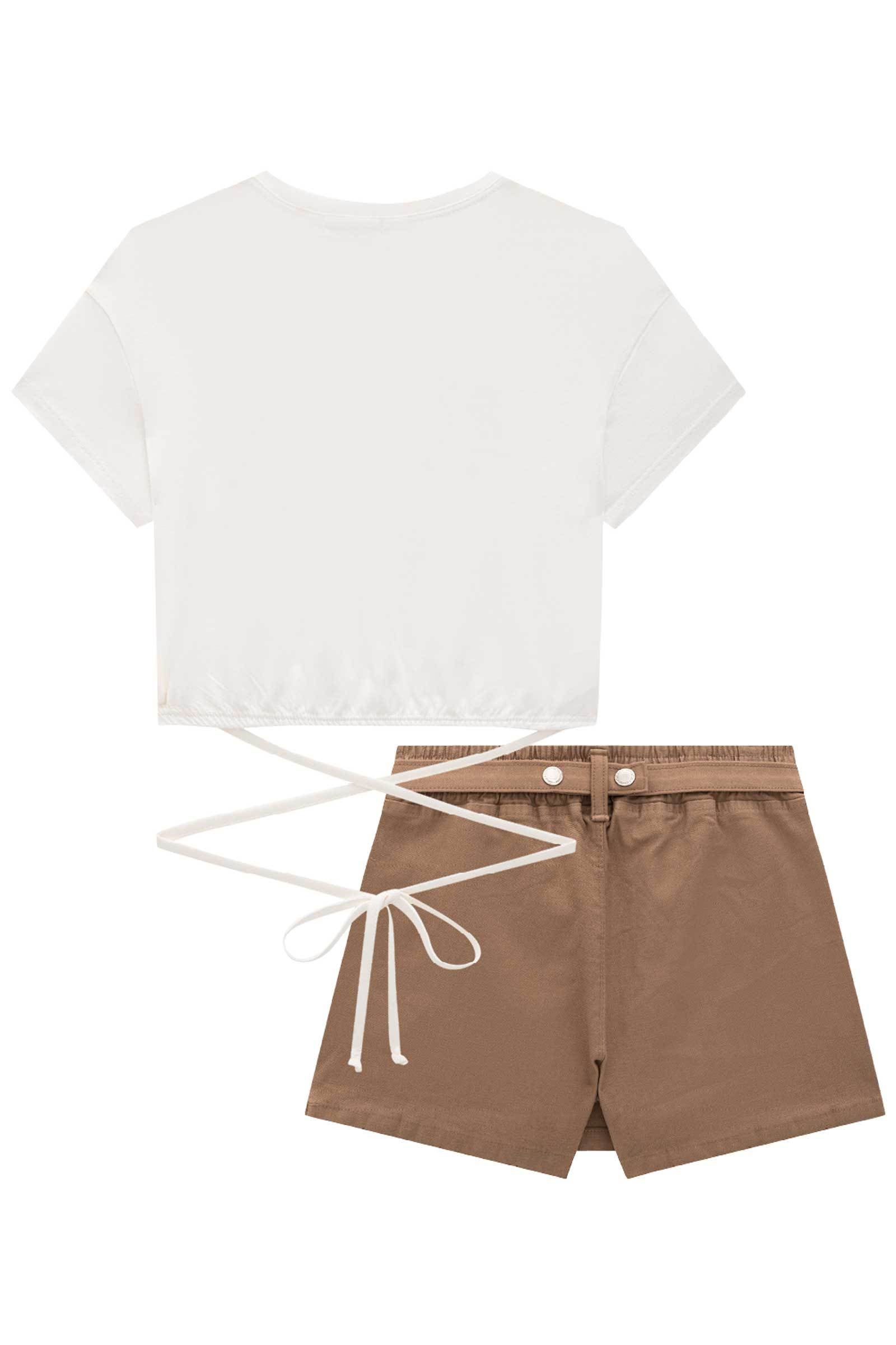 Conjunto de Blusa Boxy em Meia Malha com Short Saia em Sarja Power com Elastano 76118 Infanti