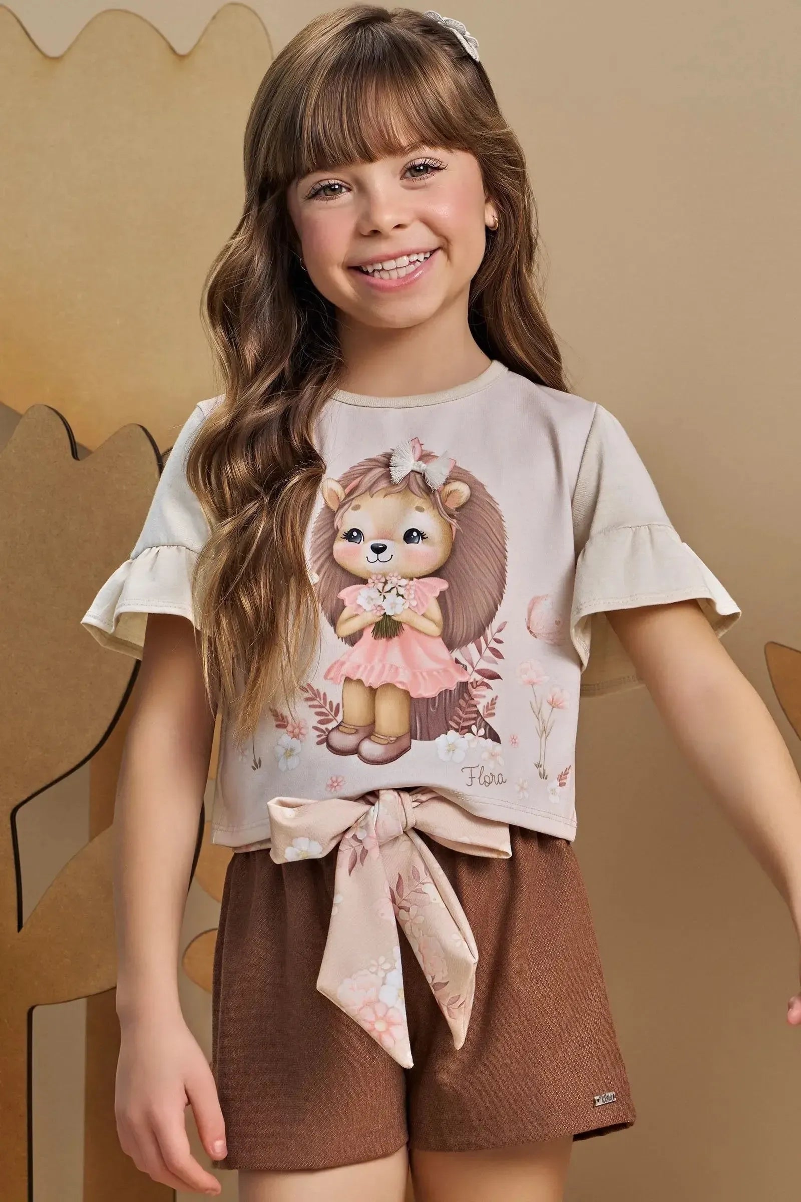 Conjunto de Blusa Boxy em Meia Malha com Shorts em Cotton Jeans 93363 Infanti Infantil Menina