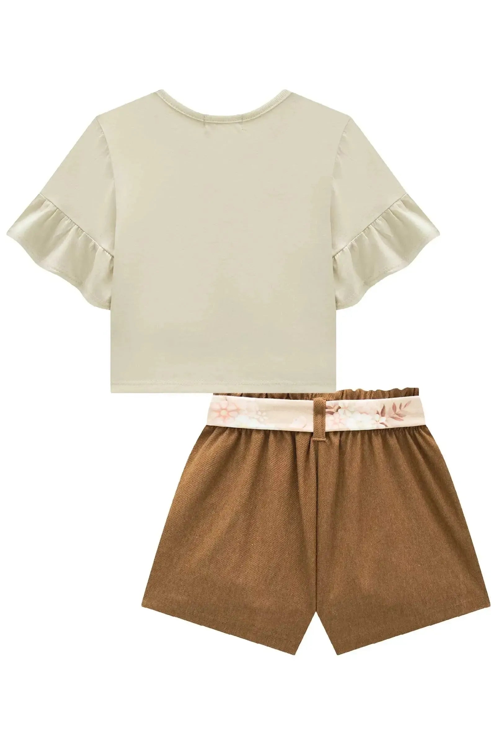 Conjunto de Blusa Boxy em Meia Malha com Shorts em Cotton Jeans 93363 Infanti Infantil Menina
