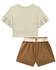 Conjunto de Blusa Boxy em Meia Malha com Shorts em Cotton Jeans 93363 Infanti Infantil Menina