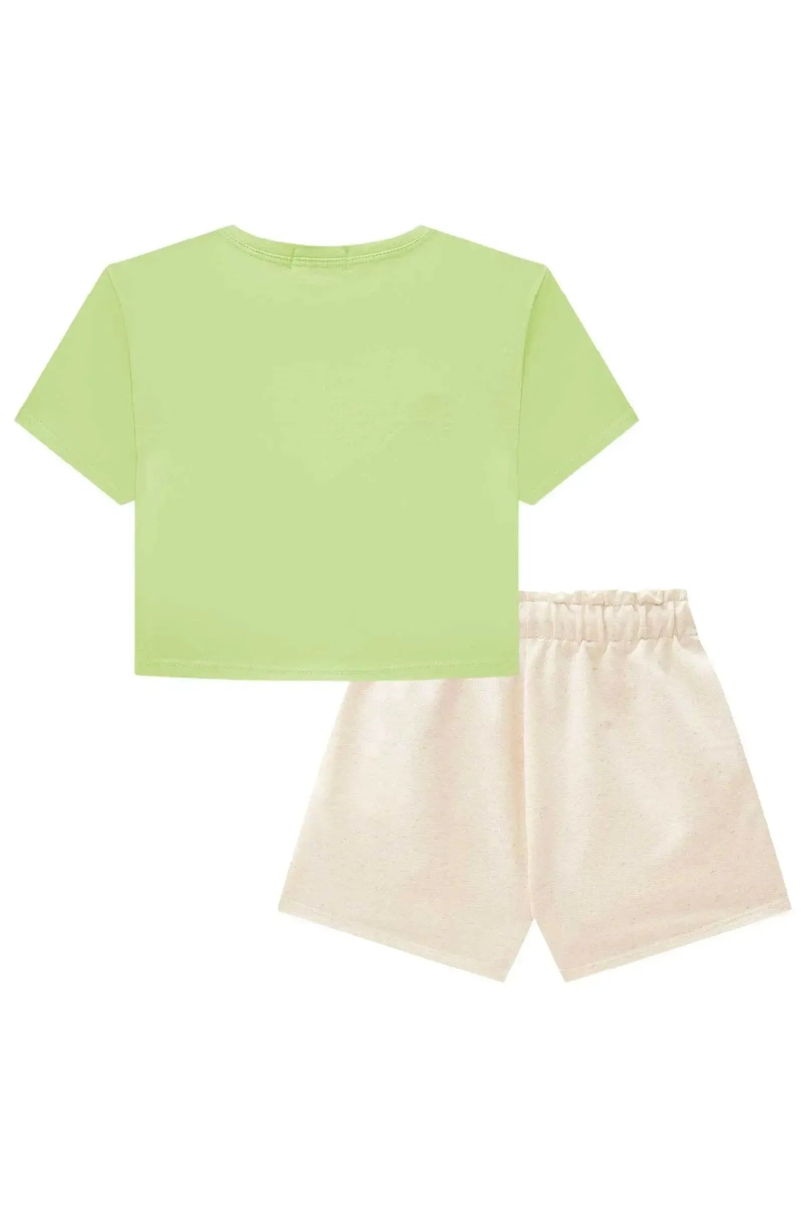 Conjunto de Blusa Boxy em Meia Malha com Shorts em Moletom sem Pelúcia 86520 Infanti Infantil Menina