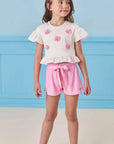 Conjunto de Blusa Boxy em Meia Malha e Laise e Shorts em Viscose Nice 84351 Infanti Infantil Menina