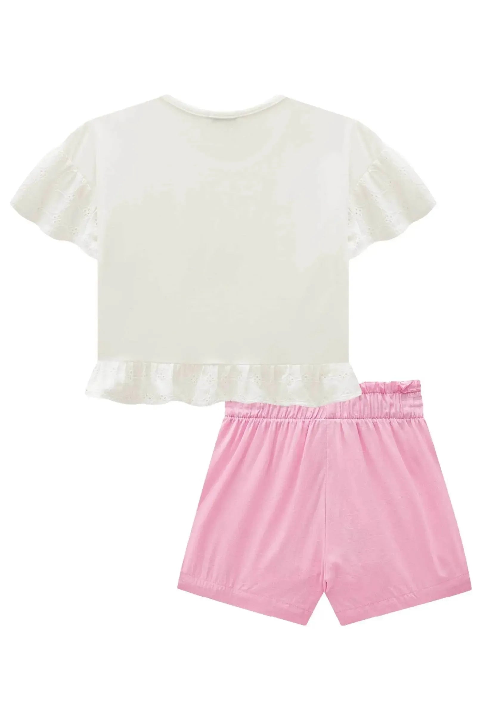 Conjunto de Blusa Boxy em Meia Malha e Laise e Shorts em Viscose Nice 84351 Infanti Infantil Menina