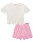 Conjunto de Blusa Boxy em Meia Malha e Laise e Shorts em Viscose Nice 84351 Infanti Infantil Menina