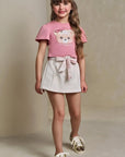 Conjunto de Blusa Boxy em Meia Malha e Short Saia em Moletom Linho sem Pelúcia 93242 Infanti Infantil Menina