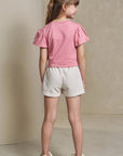 Conjunto de Blusa Boxy em Meia Malha e Short Saia em Moletom Linho sem Pelúcia 93242 Infanti Infantil Menina