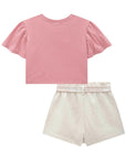 Conjunto de Blusa Boxy em Meia Malha e Short Saia em Moletom Linho sem Pelúcia 93242 Infanti Infantil Menina