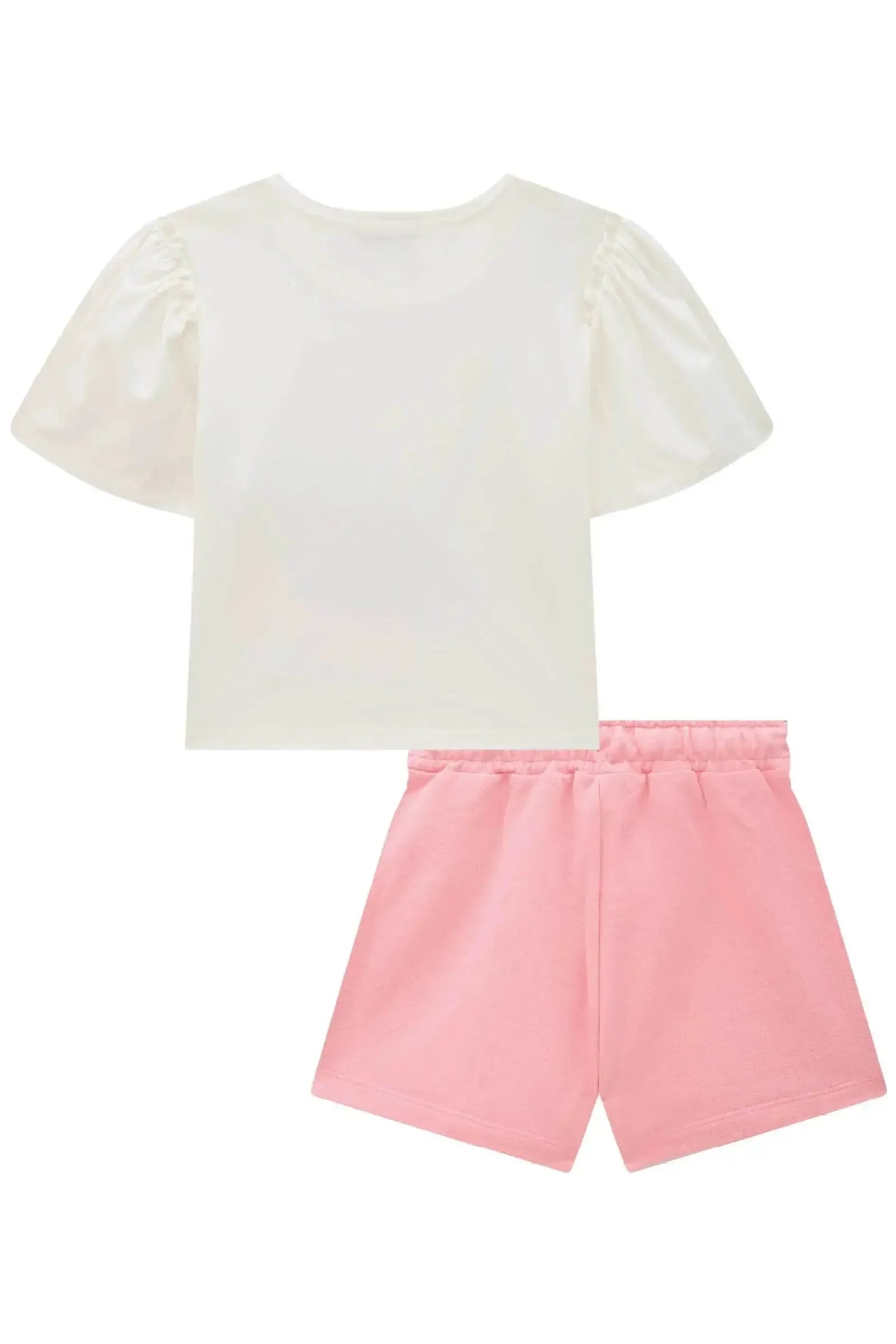 Conjunto de Blusa Boxy em Meia Malha e Short Saia em Moletom sem Pelúcia 87772 Infanti Infantil Menina
