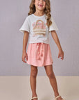 Conjunto de Blusa Boxy em Meia Malha e Short Saia em Molevisco 86523 Infanti Infantil Menina