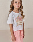 Conjunto de Blusa Boxy em Meia Malha e Short Saia em Molevisco 86523 Infanti Infantil Menina