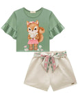 Conjunto de Blusa Boxy em Meia Malha e Shorts em Moletom sem Pelúcia 93323 Infanti Infantil Menina