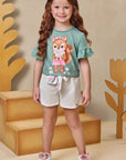 Conjunto de Blusa Boxy em Meia Malha e Shorts em Moletom sem Pelúcia 93323 Infanti Infantil Menina