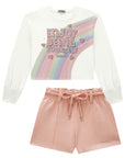 Conjunto de Blusa Boxy em Meia Malha e Shorts em Moletwill 92623 Infanti Infantil Menina