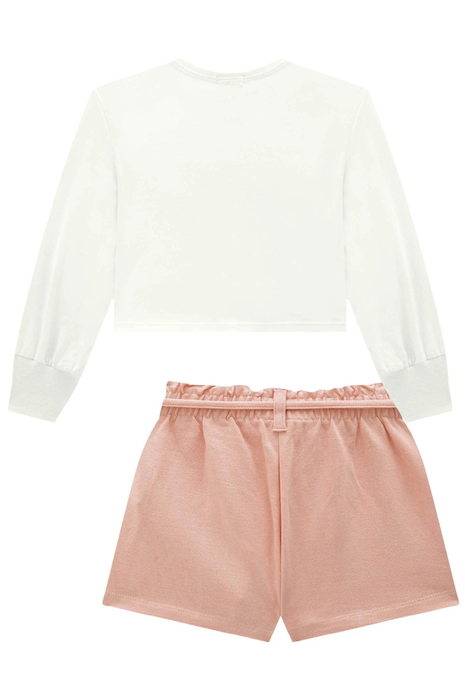 Conjunto de Blusa Boxy em Meia Malha e Shorts em Moletwill 92623 Infanti Infantil Menina