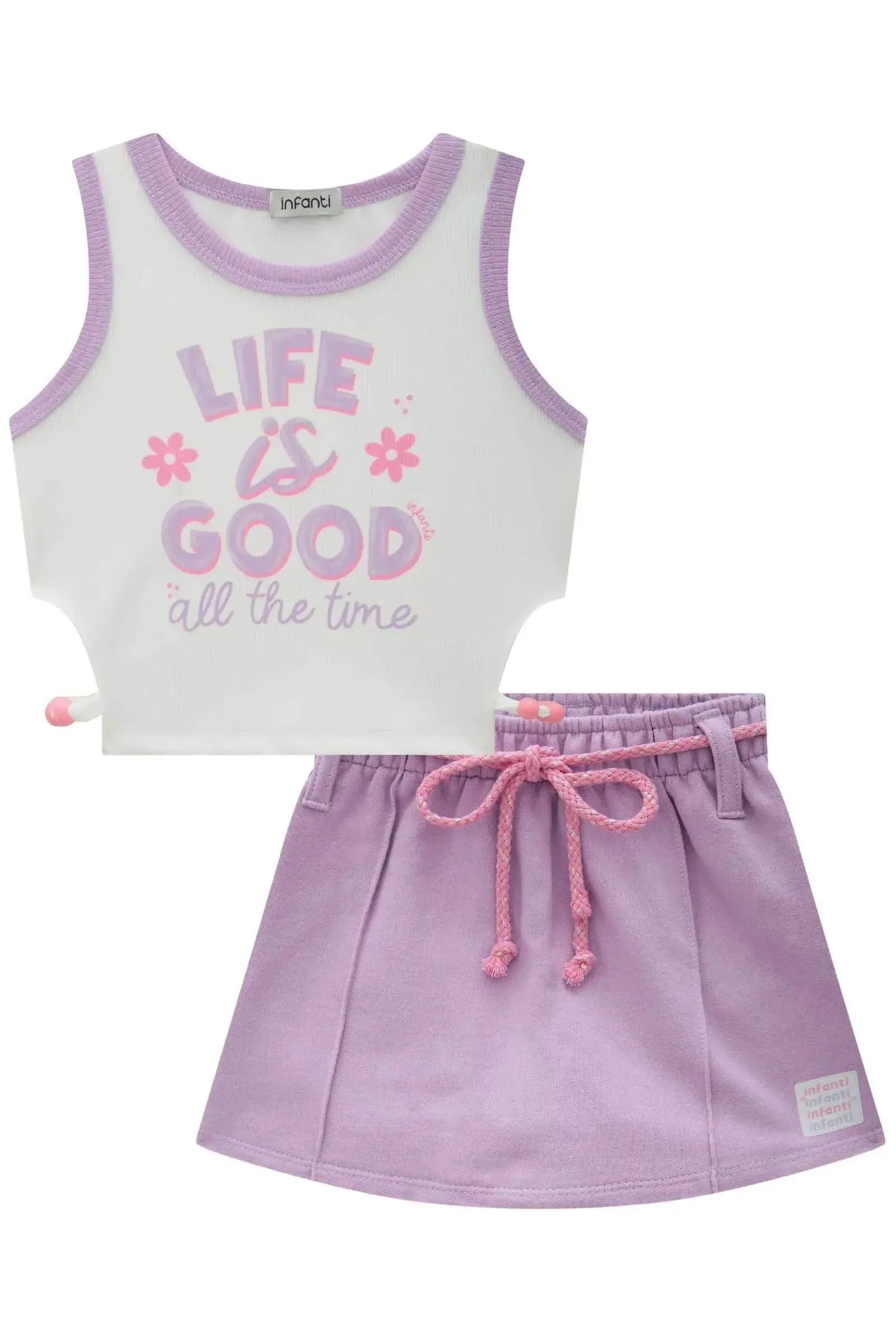 Conjunto de Blusa Boxy em Ribana Fancy e Short Saia em Moletom sem Pelúcia 83452 Infanti Infantil Menina
