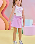 Conjunto de Blusa Boxy em Ribana Fancy e Short Saia em Moletom sem Pelúcia 83452 Infanti Infantil Menina