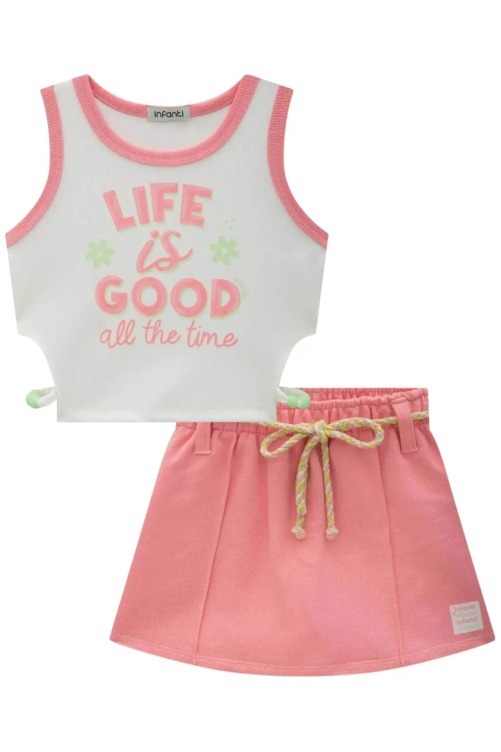 Conjunto de Blusa Boxy em Ribana Fancy e Short Saia em Moletom sem Pelúcia 83452 Infanti Infantil Menina