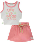 Conjunto de Blusa Boxy em Ribana Fancy e Short Saia em Moletom sem Pelúcia 83452 Infanti Infantil Menina