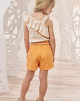 Conjunto de Blusa Boxy em Tecido Linho Listrado com Short Saia em Sarja Daryl com Elastano 74307 Infanti