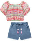 Conjunto de Blusa Boxy em Tecido Sarjado com Shorts em Jeans Bellini com Elastano 75688 Infanti