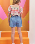 Conjunto de Blusa Boxy em Tecido Sarjado com Shorts em Jeans Bellini com Elastano 75688 Infanti