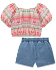 Conjunto de Blusa Boxy em Tecido Sarjado com Shorts em Jeans Bellini com Elastano 75688 Infanti