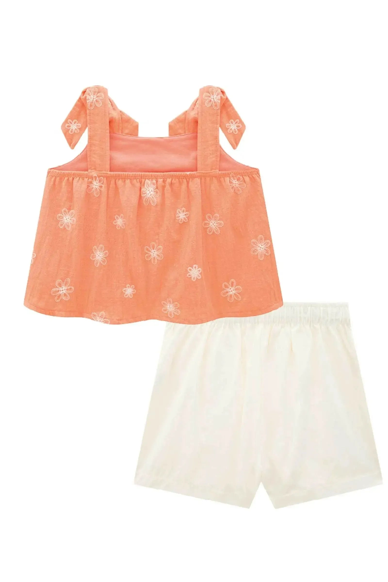 Conjunto de Blusa Boxy em Tricoline Bordado e Short Saia em Sarja com Elastano 86535 Infanti Infantil Menina
