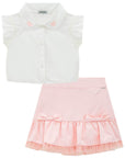 Conjunto de Blusa Boxy em Tricoline e Saia em Super Cetim. Com Shorts Embutido 77900 Infanti