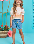 Conjunto de Blusa Boxy em Visco Twill com Shorts em Jeans Bellini com Elastano 77079 Infanti