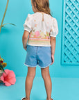 Conjunto de Blusa Boxy em Visco Twill com Shorts em Jeans Bellini com Elastano 77079 Infanti