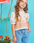 Conjunto de Blusa Boxy em Visco Twill com Shorts em Jeans Bellini com Elastano 77079 Infanti