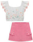 Conjunto de Blusa Boxy em Visco Twill e Saia em Twill Raion. Com Shorts Embutido 77906 Infanti