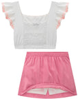 Conjunto de Blusa Boxy em Visco Twill e Saia em Twill Raion. Com Shorts Embutido 77906 Infanti