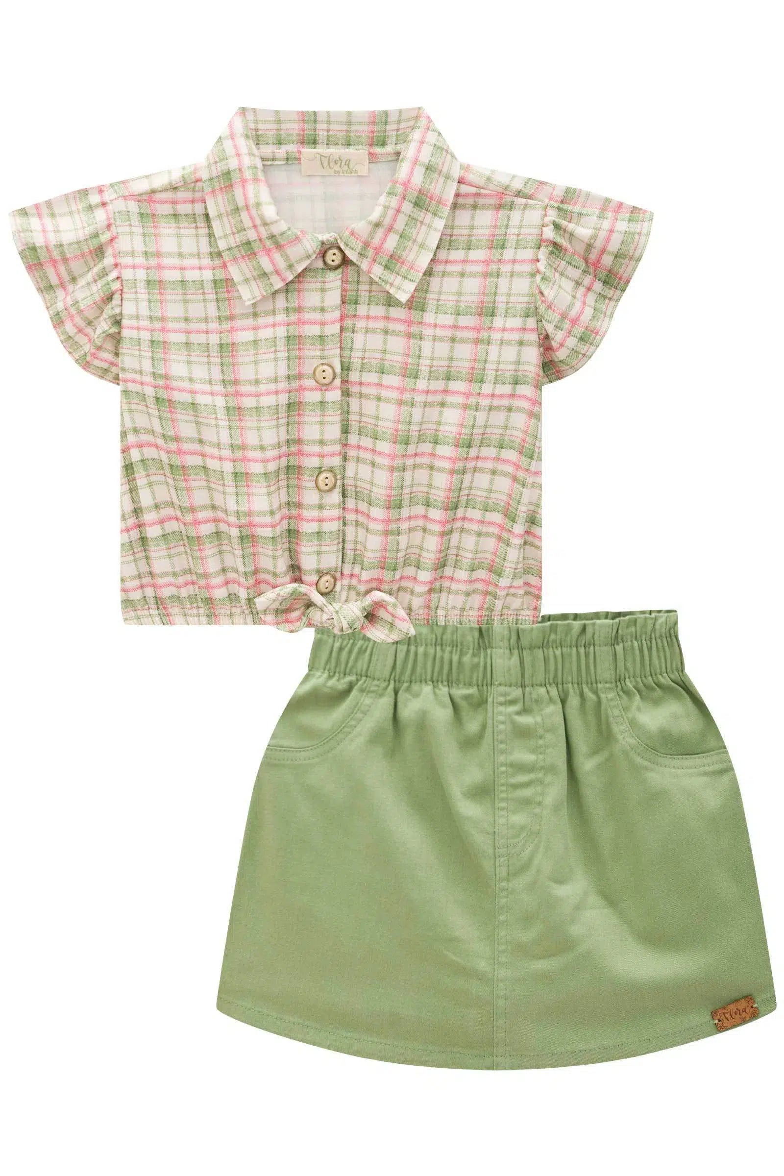 Conjunto de Blusa Boxy em Visco Twill e Short Saia em Sarja com Elastano 81515 Infanti