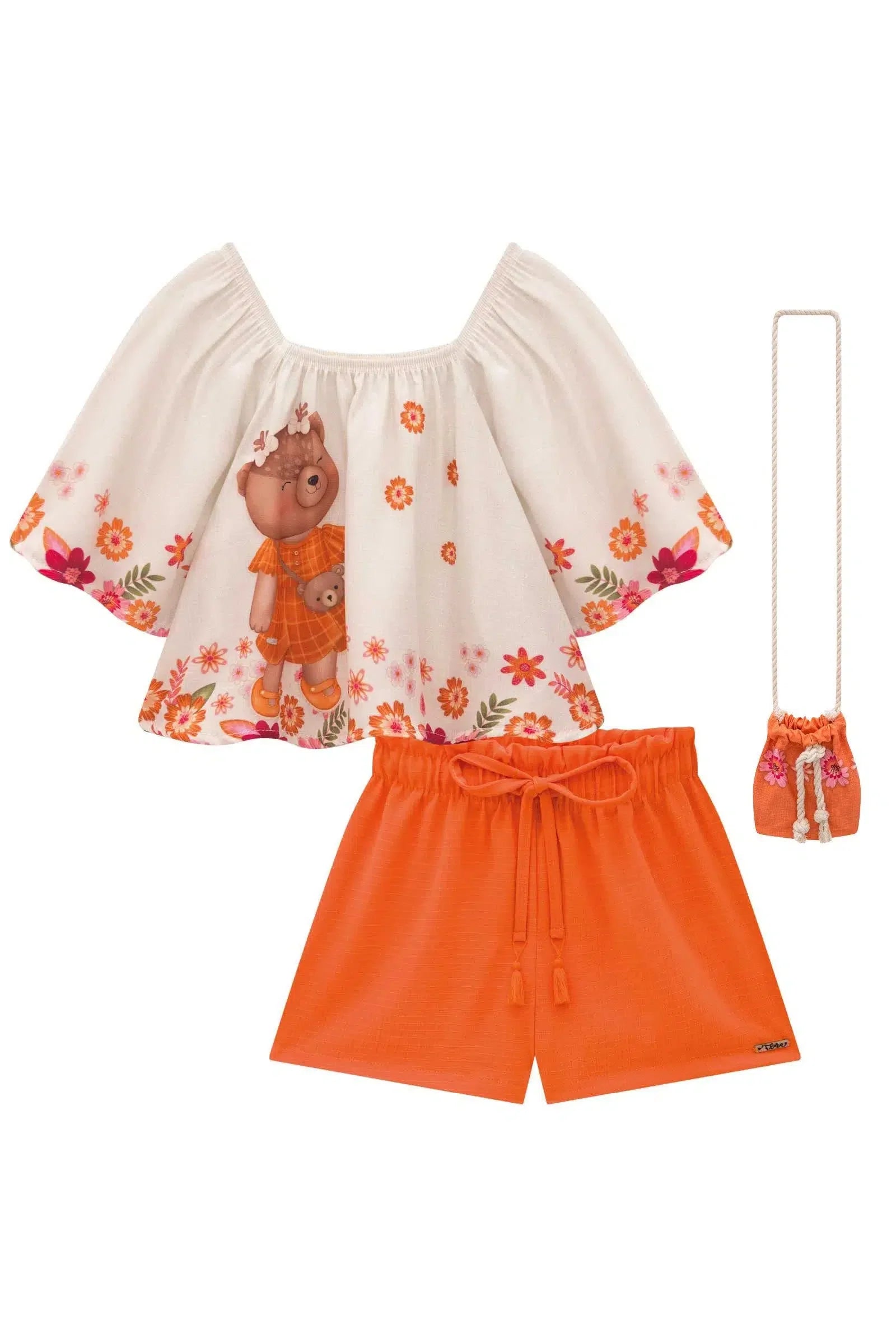 Conjunto de Blusa Boxy em Visco Twill e Shorts em Air Flow. Acompanha Bolsa 81510 Infanti