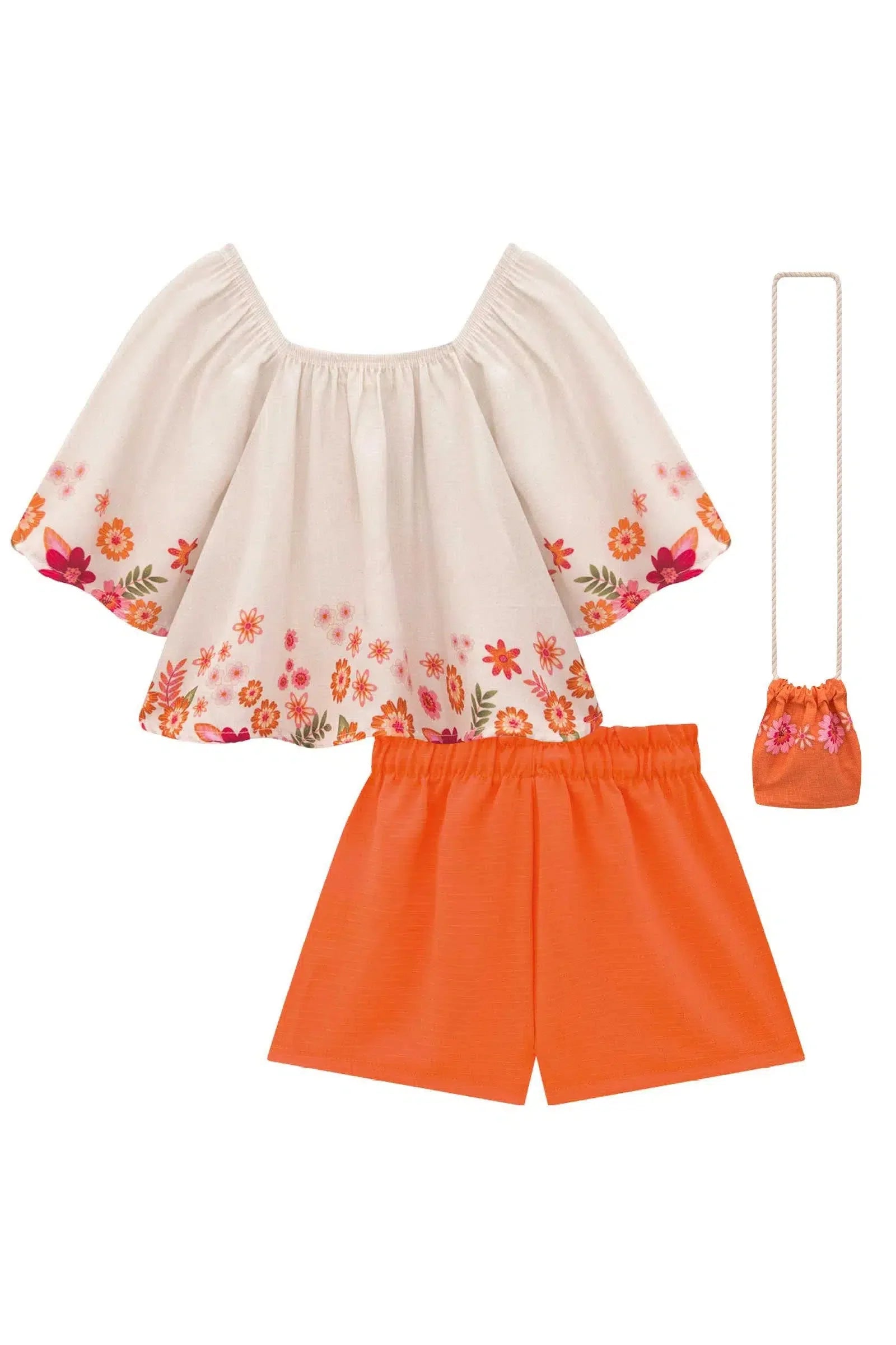 Conjunto de Blusa Boxy em Visco Twill e Shorts em Air Flow. Acompanha Bolsa 81510 Infanti