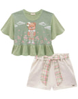 Conjunto de Blusa Boxy Over em Malha Bee com Shorts em Moletom sem Pelúcia 81489 Infanti