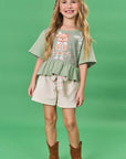 Conjunto de Blusa Boxy Over em Malha Bee com Shorts em Moletom sem Pelúcia 81489 Infanti