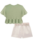 Conjunto de Blusa Boxy Over em Malha Bee com Shorts em Moletom sem Pelúcia 81489 Infanti