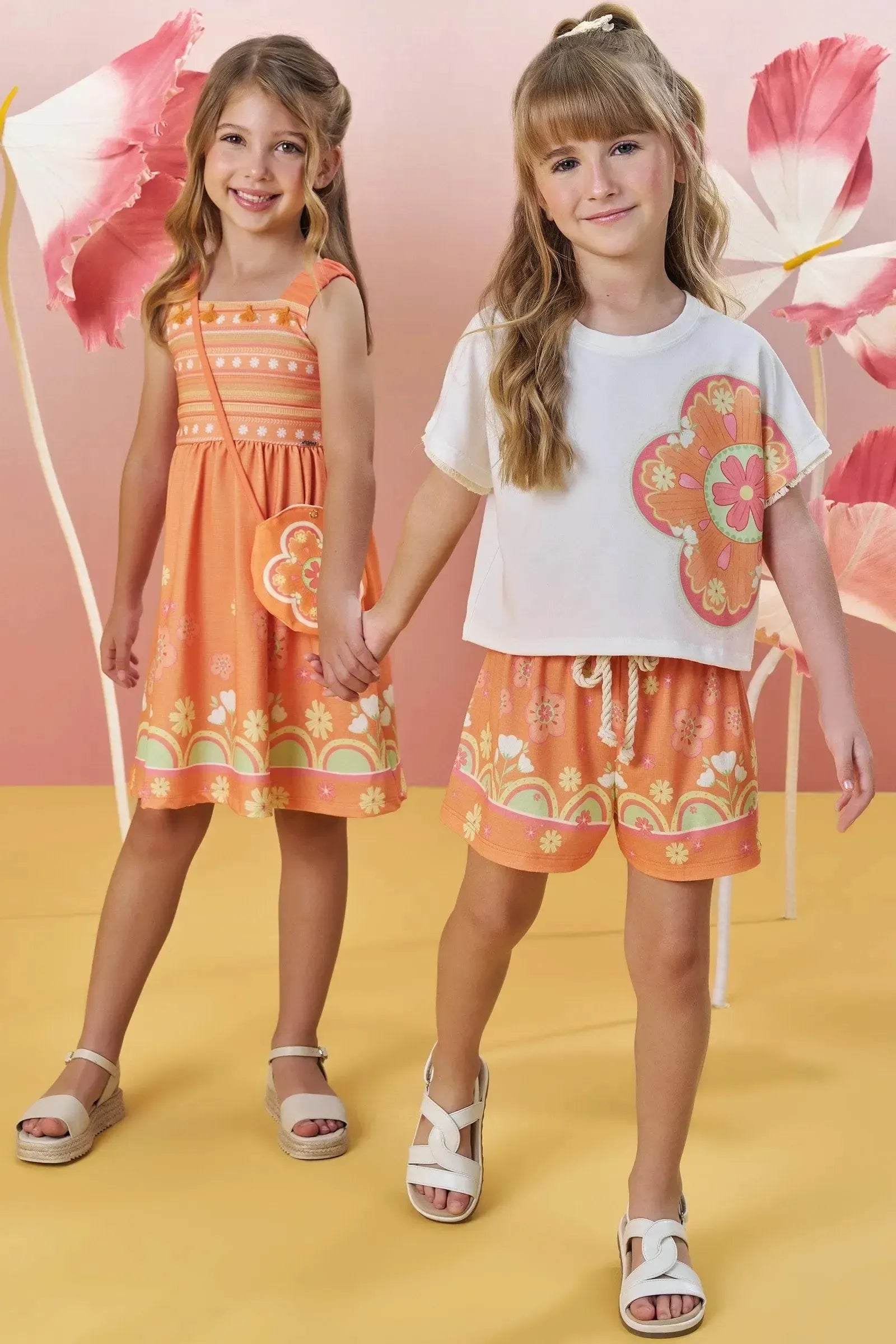 Conjunto de Blusa Boxy Over em Meia Malha com Shorts em Malha Power 82933 Infanti Infantil Menina