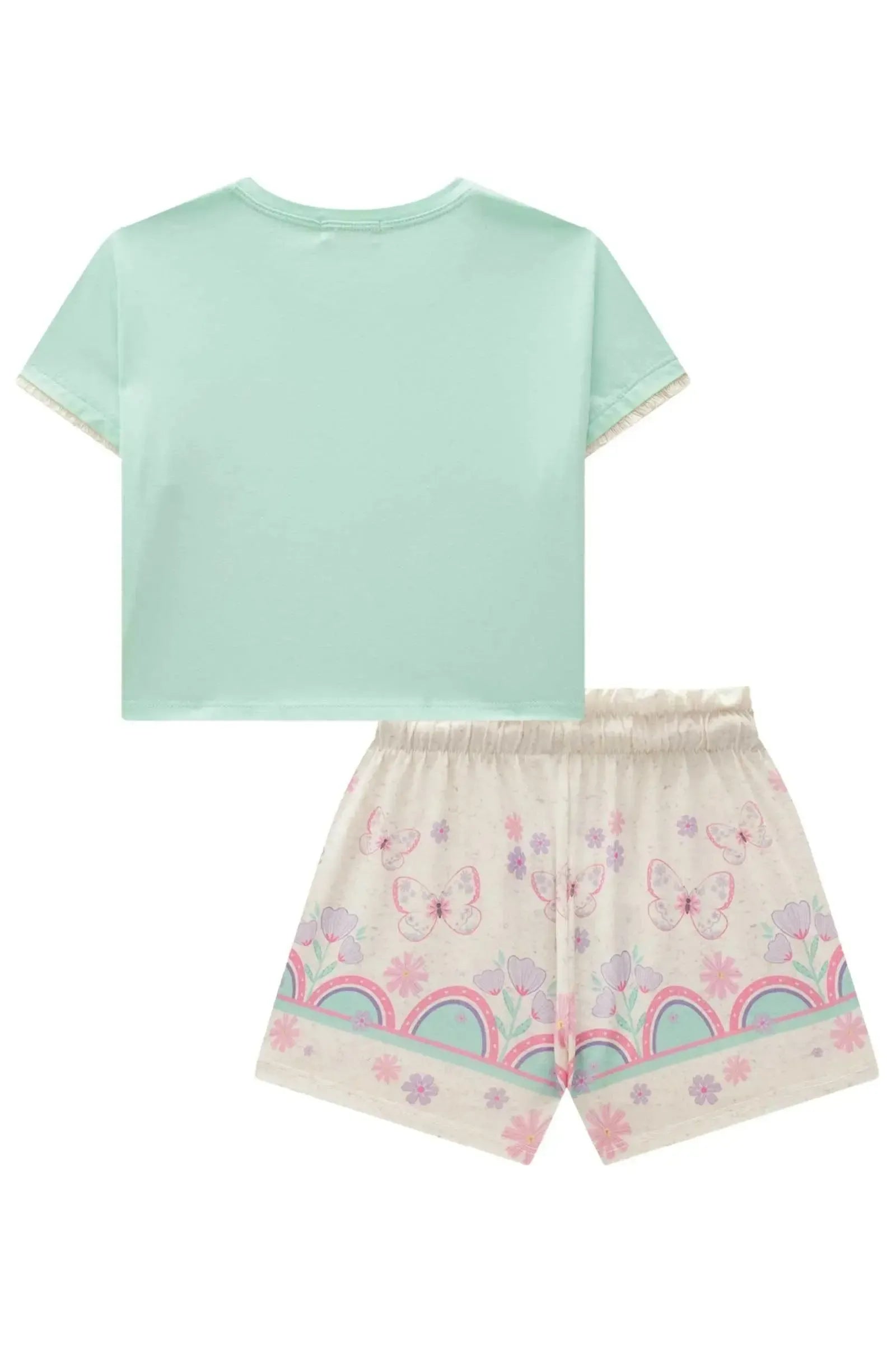 Conjunto de Blusa Boxy Over em Meia Malha com Shorts em Malha Power 82933 Infanti Infantil Menina