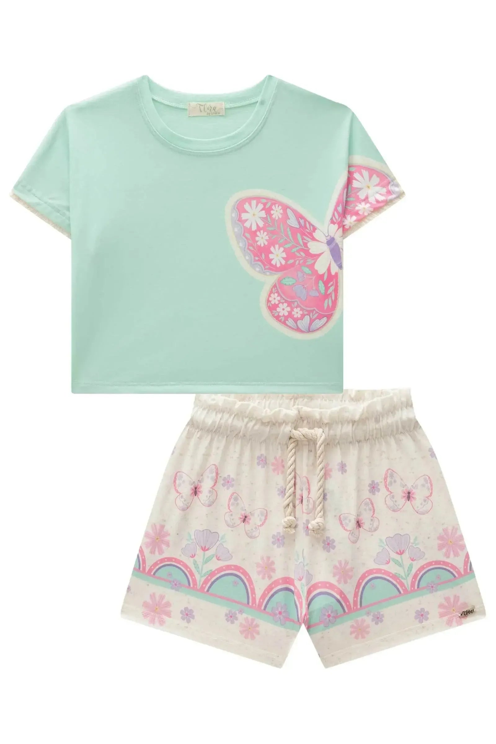 Conjunto de Blusa Boxy Over em Meia Malha com Shorts em Malha Power 82933 Infanti Infantil Menina