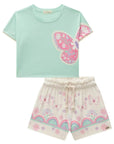 Conjunto de Blusa Boxy Over em Meia Malha com Shorts em Malha Power 82933 Infanti Infantil Menina