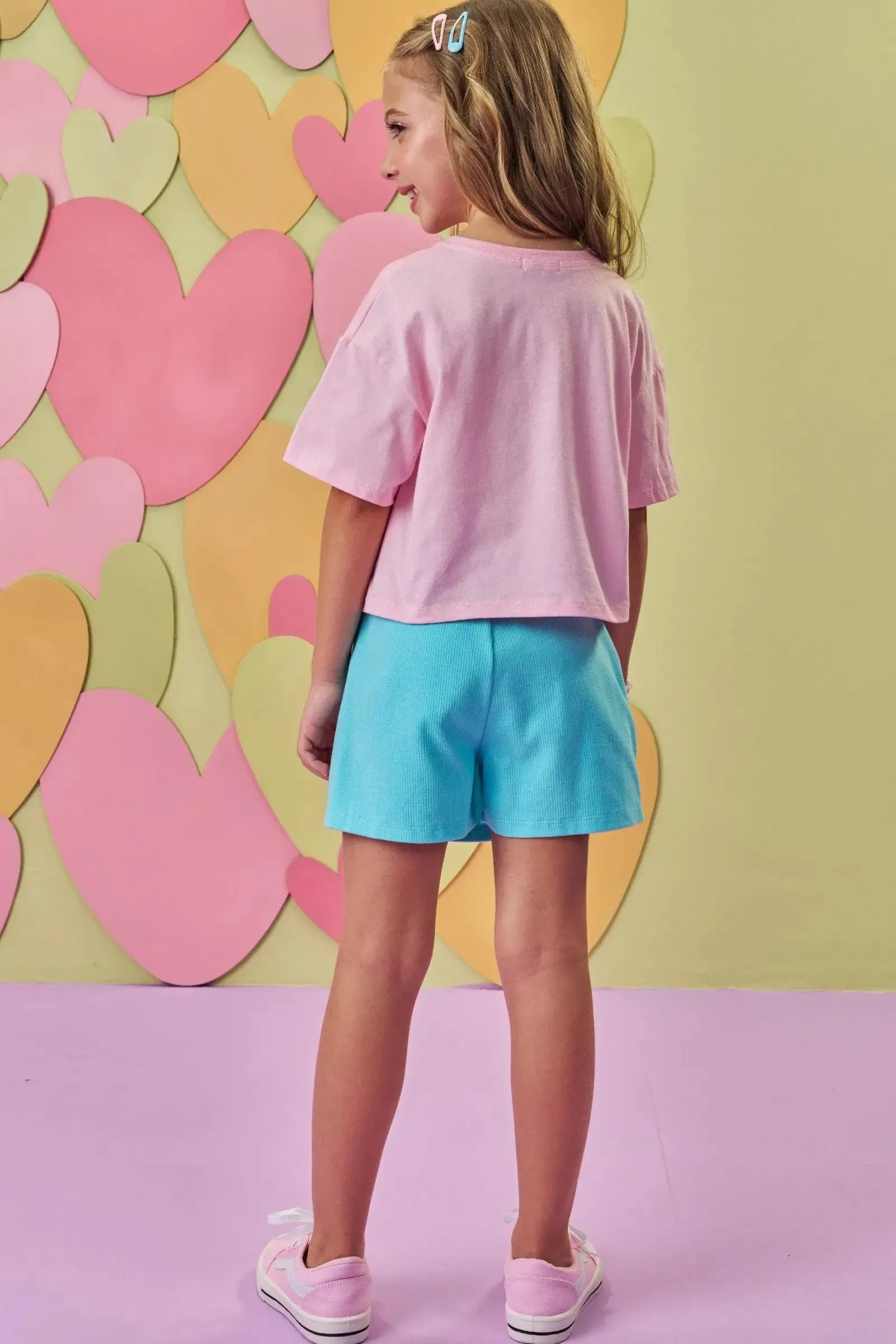 Conjunto de Blusa Boxy Over em Meia Malha e Short Saia em Canelado Liz 87185 Infanti Infantil Menina