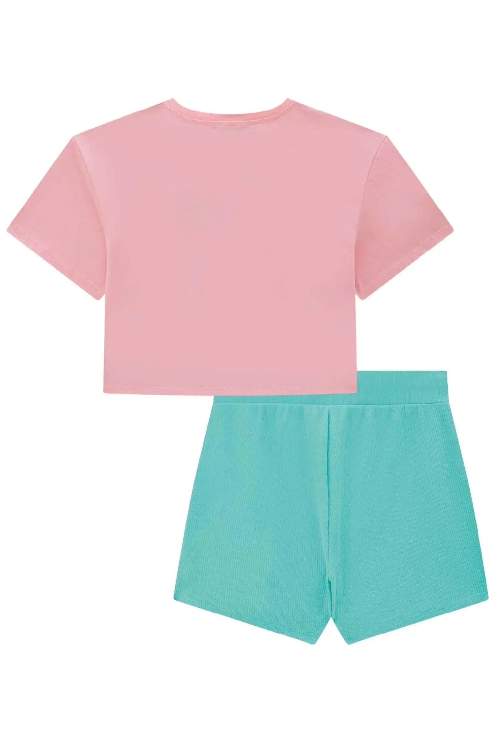 Conjunto de Blusa Boxy Over em Meia Malha e Short Saia em Canelado Liz 87185 Infanti Infantil Menina