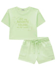 Conjunto de Blusa Boxy Over em Meia Malha e Shorts em Moletom sem Pelúcia 83115 Infanti Infantil Menina
