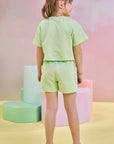Conjunto de Blusa Boxy Over em Meia Malha e Shorts em Moletom sem Pelúcia 83115 Infanti Infantil Menina