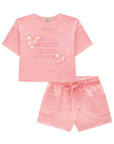 Conjunto de Blusa Boxy Over em Meia Malha e Shorts em Moletom sem Pelúcia 83115 Infanti Infantil Menina