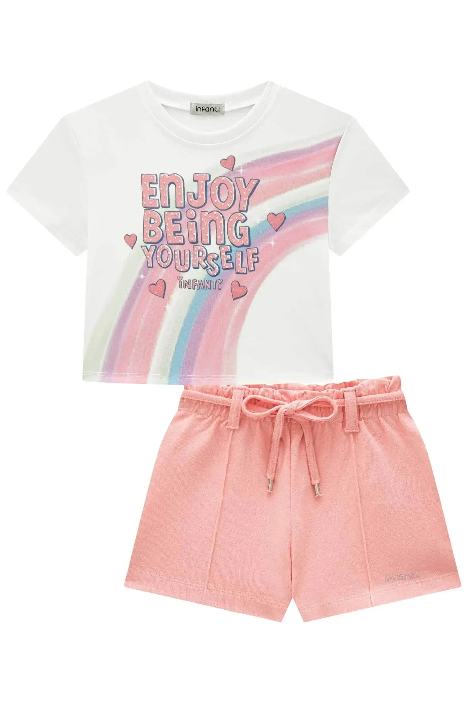 Conjunto de Blusa Boxy Over em Meia Malha e Shorts em Moletwill 93625 Infanti Infantil Menina